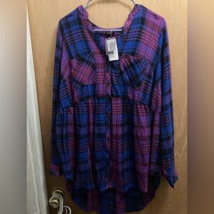 Torrid High Low Hem Plaid Shirt